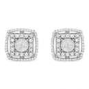 .925 Sterling Silver 1.0 Cttw Round Diamond Double Halo and Disc Stud Earring (I-J Color, I2-I3 Clarity)-4