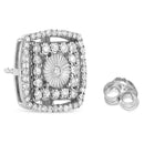 .925 Sterling Silver 1.0 Cttw Round Diamond Double Halo and Disc Stud Earring (I-J Color, I2-I3 Clarity)-6
