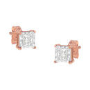 14K Rose Gold Plated Two-Tone .925 Sterling Silver 1/2 Cttw Princess-Cut Square Near Colorless Diamond Solitaire Miracle-Plate Stud Earrings (J-K Color, I2-I3 Clarity)-5