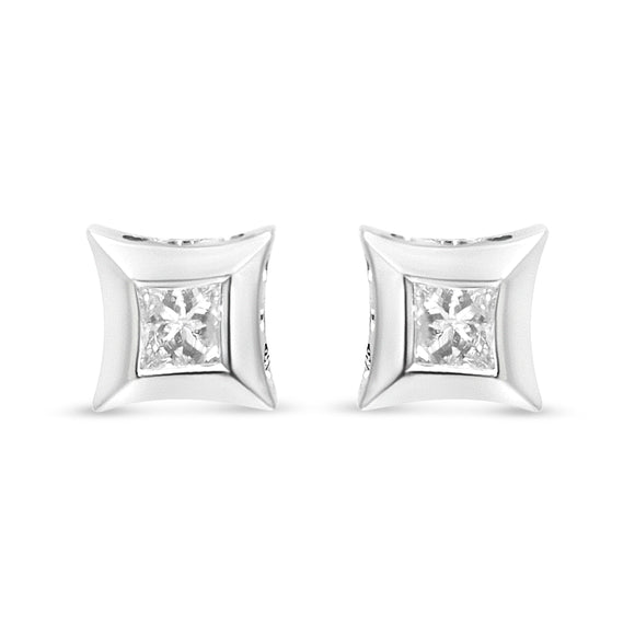 10K White Gold 1/3 Cttw Invisible Set Style Princess-Cut Diamond Stud Earrings (H-I Color, SI2-I1 Clarity)
