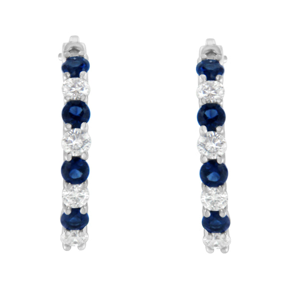 10K White Gold, Â½ Cttw Diamond, & Â½ Cttw Lab-Grown Blue Sapphire Leverback Hoop Earrings (H-I Color, I1-I2 Clarity)
