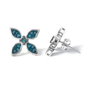 .925 Sterling Silver 1/3 Cttw Blue Diamond Floral Earrings-3