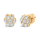 14K Yellow Gold 3/4 Cttw 7 Stone Floral Cluster Round Brilliant Cut Diamond Stud Earrings with Screw Backs (I-J Color, SI2-I1 Clarity)-5