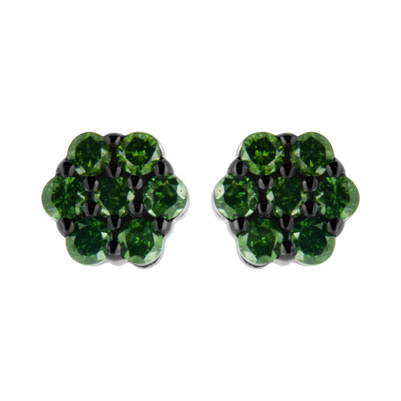 .925 Sterling Silver 1/4 Cttw Treated Yellow Diamond Floral Stud Earrings (Yellow Color, I1-I2 Clarity)