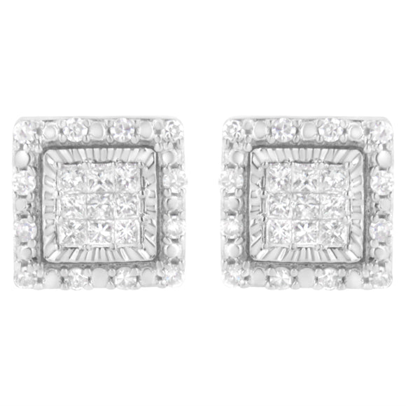 10K White Gold 1/2 cttw Invisible Set Princess-Cut Diamond Square Stud Earring (I-J Color, I1-I2 Clarity)