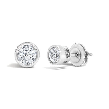 14K White Gold 1/2 Cttw Lab Grown Diamond Bezel Solitaire Stud Earrings - 0