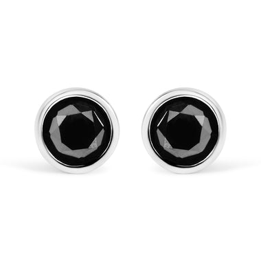 .925 Sterling Silver 4.00 Cttw Round Brilliant-Cut Black Diamond Bezel-Set Stud Earrings with Screw Backs (Fancy Color-Enhanced, I2-I3 Clarity)