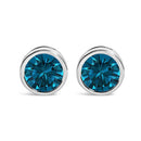 14K White Gold 1.0 Cttw Bezel Set Lab Grown Blue Diamond Solitaire Stud Earrings-5