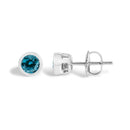 14K White Gold 1.0 Cttw Bezel Set Lab Grown Blue Diamond Solitaire Stud Earrings-3