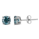 14K White Gold 1/2 Cttw Round Brilliant Cut Lab Grown Blue Diamond 4-Prong Classic Solitaire Stud Earrings (Blue Color, VVS2-VS1 Clarity)-6