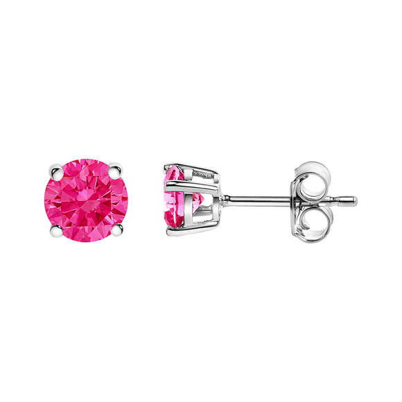 10K White Gold 1/2 Cttw Lab Created Round Brilliant Cut Pink Diamond Classic 4-Prong Solitaire Stud Earrings (Fancy Pink Color, VVS2-VS1 Clarity)