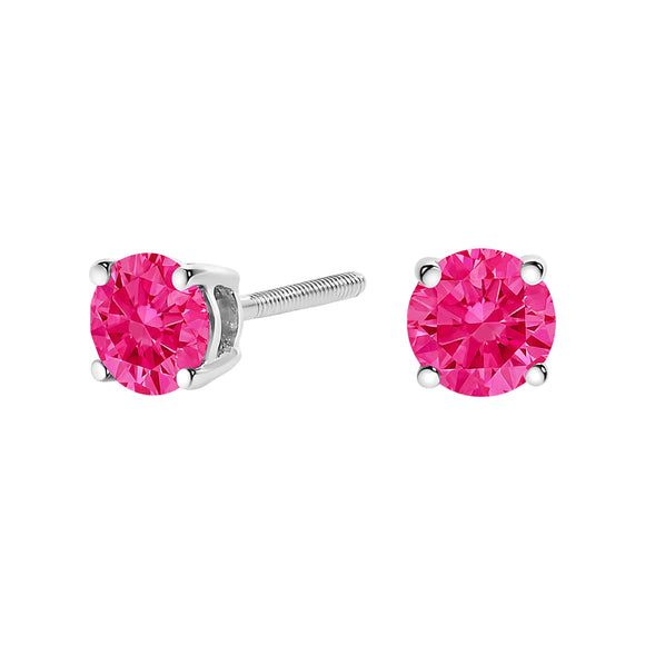 14K White Gold 1.0 Cttw Round Brilliant Cut Lab Grown Pink Diamond 4-Prong Classic Solitaire Earrings (Pink Color, VVS2-VS1 Clarity)