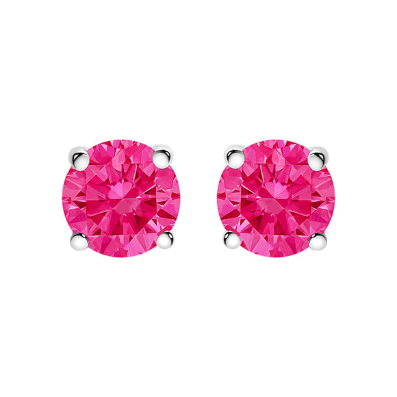 14K White Gold 1.0 Cttw Round Brilliant Cut Lab Grown Pink Diamond 4-Prong Classic Solitaire Earrings (Pink Color, VVS2-VS1 Clarity)