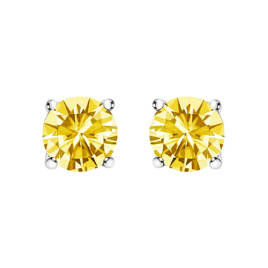 14K White Gold 1.0 Cttw Lab Grown Yellow Diamond Solitaire Stud Earrings (Yellow Color, VS2-SI1 Clarity)