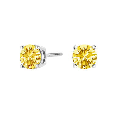 14K White Gold 1.0 Cttw Lab Grown Yellow Diamond Solitaire Stud Earrings (Yellow Color, VS2-SI1 Clarity) - 0