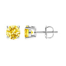 14K White Gold 1.0 Cttw Lab Grown Yellow Diamond Solitaire Stud Earrings (Yellow Color, VS2-SI1 Clarity)-3