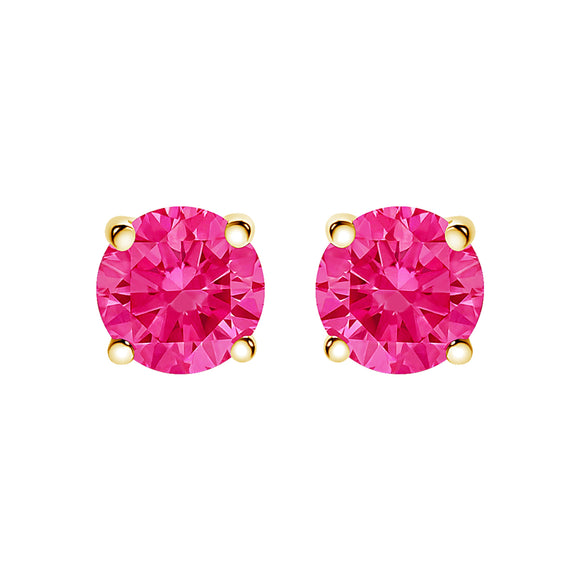 14K Yellow Gold 1.00 Cttw Round Brilliant Cut Lab Grown Pink Diamond 4-Prong Classic Solitaire Earrings (Pink Color, VVS2-VS1 Clarity)