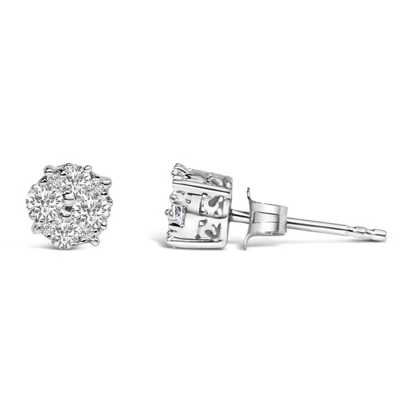 .925 Sterling Silver 1/2 cttw Prong Set Round-Cut Diamond Cluster Stud Earring (I-J Color, I2-I3 Clarity)