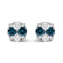 .925 Sterling Silver 2.0 Cttw Blue Diamond Composite Cluster Stud Earring-1
