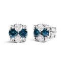 .925 Sterling Silver 2.0 Cttw Blue Diamond Composite Cluster Stud Earring-2
