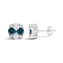 .925 Sterling Silver 2.0 Cttw Blue Diamond Composite Cluster Stud Earring-3