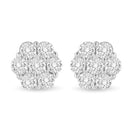 14K White Gold 3 cttw Prong Set Round-Cut Diamond Floral Cluster Stud Earring (I-J Color, SI1-SI2 Clarity)-5