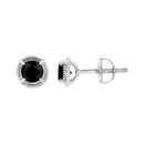 .925 Sterling Silver 1 cttw Treated Black Diamond Modern 4-Prong Solitaire Milgrain Stud Earrings (Black Color, I1-I2 Clarity)-2