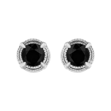 .925 Sterling Silver 1 cttw Treated Black Diamond Modern 4-Prong Solitaire Milgrain Stud Earrings (Black Color, I1-I2 Clarity)