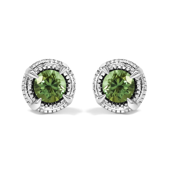 .925 Sterling Silver 1 cttw Treated Black Diamond Modern 4-Prong Solitaire Milgrain Stud Earrings (Black Color, I1-I2 Clarity)