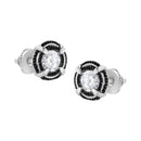 Black Rhodium Plated .925 Sterling Silver Round 1-1/2 cttw Diamond Double Halo 4-Prong Solitaire Milgrain Stud Earrings (H-I Color, I2-I3 Clarity)-7