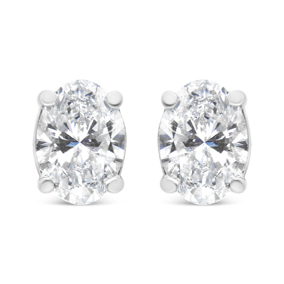 14K White Gold 1.00 Cttw Lab Grown Oval Solitaire Diamond Stud Earrings (F-G Color, VS2-SI1 Clarity)