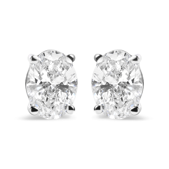 14K White Gold 3/4 Cttw Oval Shape Lab Grown Diamond Solitaire Stud Earrings (F-G Color, VS1-VS2 Clarity)