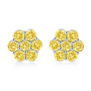 .925 Sterling Silver 1/4 Cttw Treated Yellow Diamond Floral Stud Earrings (Yellow Color, I1-I2 Clarity)-1