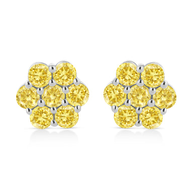 .925 Sterling Silver 1/4 Cttw Treated Yellow Diamond Floral Stud Earrings (Yellow Color, I1-I2 Clarity)