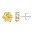 .925 Sterling Silver 1/4 Cttw Treated Yellow Diamond Floral Stud Earrings (Yellow Color, I1-I2 Clarity)-2
