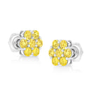 .925 Sterling Silver 1/4 Cttw Treated Yellow Diamond Floral Stud Earrings (Yellow Color, I1-I2 Clarity)-3