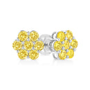 .925 Sterling Silver 1/4 Cttw Treated Yellow Diamond Floral Stud Earrings (Yellow Color, I1-I2 Clarity)-4