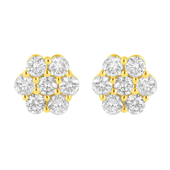 14K Yellow Gold 1.0 Cttw Diamond Flower Earring (J-K Color, I1-I2 Clarity)