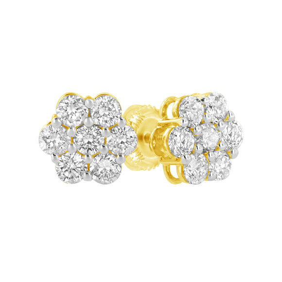 14K Yellow Gold 1.0 Cttw Diamond Flower Earring (J-K Color, I1-I2 Clarity)