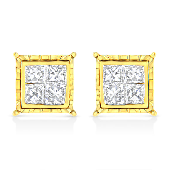 14K Yellow Gold 1 Cttw Princess Cut Diamond Square Stud Earrings
