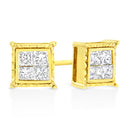 14K Yellow Gold 1 Cttw Princess Cut Diamond Square Stud Earrings-9
