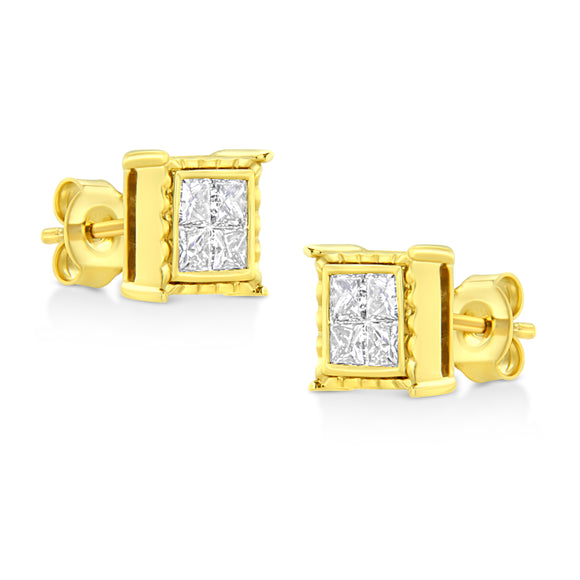 14K Yellow Gold 1 Cttw Princess Cut Diamond Square Stud Earrings
