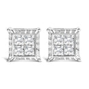 14K White Gold 2.00 Cttw Invisible Set Princess-Cut Lab Grown Diamond Wavy Quad Stud Earrings-1