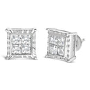 14K White Gold 2.00 Cttw Invisible Set Princess-Cut Lab Grown Diamond Wavy Quad Stud Earrings-2