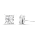 14K White Gold 1 1/2 Cttw Invisible Set Princess-Cut Diamond Contemporary Wavy Quad Stud Earrings (I-J Color, I1-I2 Clarity)-7