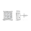 14K White Gold 2.00 Cttw Invisible Set Princess-Cut Lab Grown Diamond Wavy Quad Stud Earrings-3