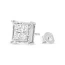 14K White Gold 1 1/2 Cttw Invisible Set Princess-Cut Diamond Contemporary Wavy Quad Stud Earrings (I-J Color, I1-I2 Clarity)-8