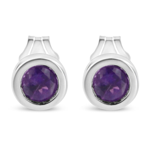 .925 Sterling Silver Bezel Set 3.5mm Created Red Ruby Gemstone Solitaire Stud Earrings