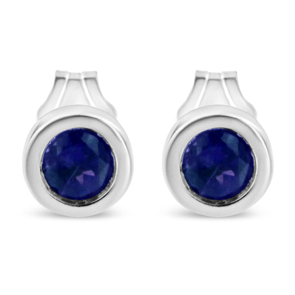 .925 Sterling Silver Bezel Set 3.5mm Created Red Ruby Gemstone Solitaire Stud Earrings