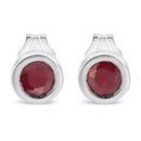 .925 Sterling Silver Bezel Set 3.5mm Created Red Ruby Gemstone Solitaire Stud Earrings-3